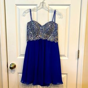DECODE 1.8 Royal Blue Beaded Spaghetti Strap Prom Dress